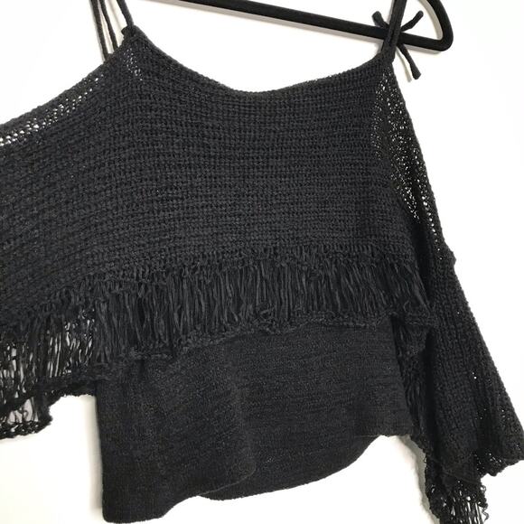 New SomeDays Lovin XSmall XS Black Crochet Off the Shoulder Knit Top Boho Fringe - Picture 8 of 8